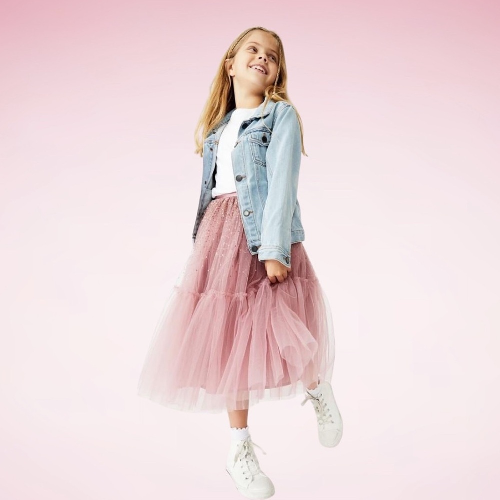 Cotton On Kids Girls Pink Tulle Maxi Tutu Skirt with Rose Gold Sequins Size 3-4 - Picture 10 of 13